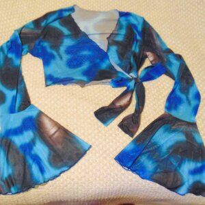 Y2K Tie-Dye Bell Sleeve Crop Top L/XL (45" Bust) Whimsygoth Festival Retro Glam